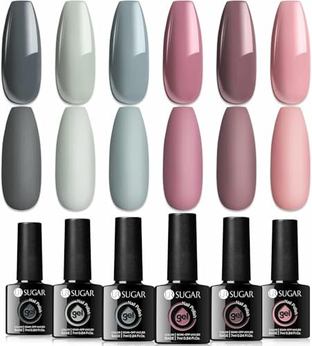 UR SUGAR UV Nagellack/Schellack Set 6 Gelnägel Farben Nude Grau Farbgel für Rosa Gellack Nageldesign-Sets Braut Hochzeit Thema/Valentinstag Gel für Maniküre Nageldesign