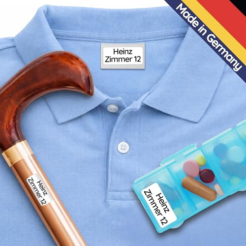 Care Home Name Labels for Clothes & Items (120), No-Iron Labels, Personalised and Washable Name Tags, Stick on Tags - White