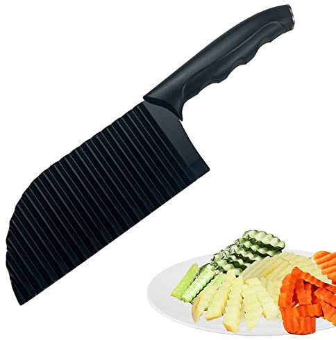 Crinkle Cutter, Potato Cutter, Stainless Steel Wavy Blade Vegetable Slicer, Handheld Chipper Chopper for French Fries, Veggies, Salad, Carrot and Onions, Cutting Tool Home Kitchen Chopping Knife