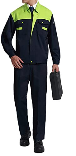 Momooda Unisex Stain Wrinkle Resistant Top Pants Set, Long Sleeve Safety Work Uniforms Jackets, Protective Work Insulated Trousers, Green Navy, L
