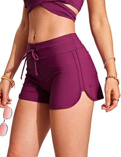 CRZ YOGA Damen Badeshorts Schnell Trocknend Schwimmshorts Sommer Boardshorts mit Seitlichem Split Fuchsie 38