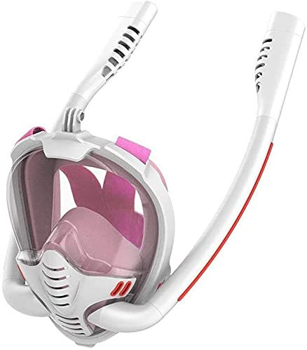 Snorkel Double Respirator Plongée sous-Marine Full Face Snorkeling Natation Snorkel Équipement de Plongée pour Adultes et Enfants (Rose S)