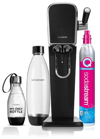 Sodastream Art Nero, Gasatore d'Acqua per Trasformare l'Acqua in Acqua Frizzante, Incluso Cilindro Contente Co2, 1 Bottiglia da un Litro, 1 bottiglia da 0,5 L