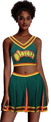 Funhoo Bring It On Cheerleader Uniforme de Pom-Pom Top Mini Jupe Vert Cheerleading Déguisements Costume de Cheerleader Cosplay pour Ecole Filles et Femmes Tenue de Danse Sportive (Vert, M)