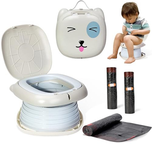 Orzbow Töpfchen für Unterwegs,Faltbares Reisetöpfchen mit 45 Stück Töpfchenbeutel,Keine Installation Erforderlich, Einfach zu Verwenden und zu Lagern, inkl. Reisetasche (Grau)