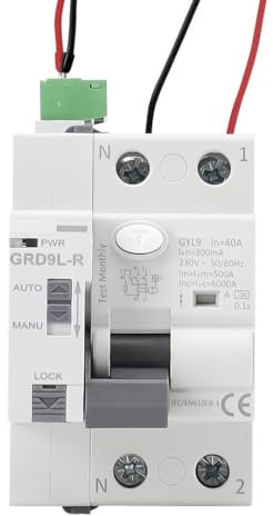 Diferencial Auto Rearmable Superinmunizado 2P 40A 300mA 6Ka. Interruptor Diferencial Rearme Automático Clase A. Reconexión Automática Super Inmunizado. INCLUYE CABLES DE CONEXIÓN. 2P 40A 300mA