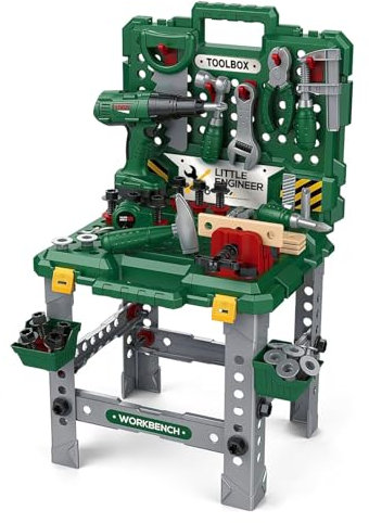 PNJB Kids Green Work Bench Tool Box, Educational Play Set, Wide Range Of Tools And Accessories, Portable Design, Easy Storage, Suitable For Ages 3 Years +