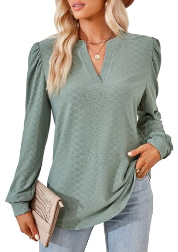 Atxnn Chemisier pour Femmes Blouse Longues Manches Chemise Col V Élégant Chemisiers pour Femme Décontracté Pullover Casual Tops