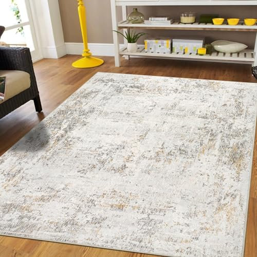 Capslpad Beige Abstract Area Rug 120x180cm Modern Short Pile Soft Faux Wool Living Room Rug Washable Indoor Rug Non Slip Minimalist Floor Mat Rugs for Living Room Bedroom Office Area Kitchen Decor
