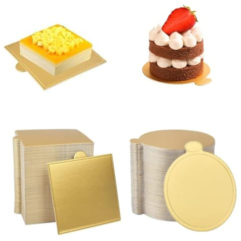 KHstylehoo 200 Stück Cake Board Gold, 9cm Tortenunterlage Rund, 9cm X 8.4cm Kuchenplatte, Tortenplatte Pappe, Mousse Tortenunterlage Gold, Cake Board für Hochzeit Geburtstag Gebäck Dekoration