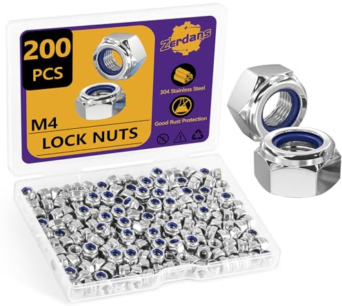 200Pcs M4 Nuts Nylock, Leryati Lock Nuts M4 Stainless Steel Hex A2 V2A Self Locking Nut, DIN985 Nylon Insert Kits Thread Nut Nyloc Hexagon nutstones