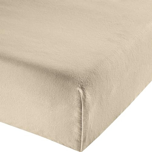 Erwin Müller Bettlaken, Überschlaglaken Erlangen Fein-Biber beige Größe 150x250 cm - warm und kuschelig, temperaturausgleichend, bügelfrei - auch als leichte Sommerdecke