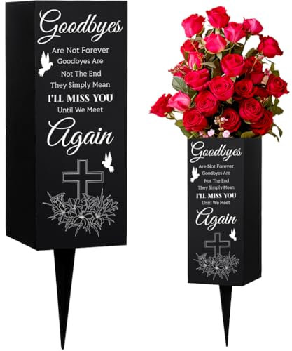 WEBEEDY Cemetery Vases Metal Grave Vases Flower Holders with Spike Grave Ornaments for Cemetery Memory Sign Memorial Gift for Loss of Loved One(I'll Miss You), Funeral Happy Heavenly Birthday, 8x20 cm