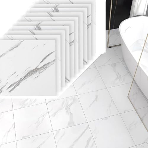 10 Sheets Floor Tiles Self Adhesive 30x30cm/11.8x11.8in Marble effect Vinyl Flooring Waterproof Peel and Stick Floor Tile Vinyl Flooring Roll for Kitchen Living Room and Bathroom Planks (Marble)