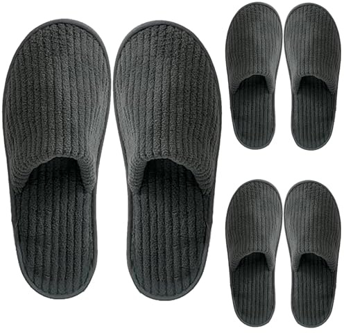 YouthLoxus 3 Pairs Grey Hotel Slippers, Non-Slip, Washable & Reusable, Men's Size 19 UK/9 UK Women's, Unisex, Flat Heel, Classic Style