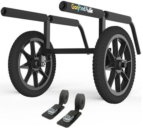 GanFindX Heavy Duty Kayak Cart | Adjustable Foldable Trolley with Durable Wheels, Portable Kayak Transport Cart, Tie-Down Straps Included (Detachable & Heavy-Duty)
