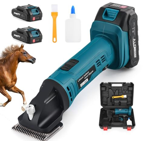 Schermaschine Pferde Akku, 500W Kabelloses Pferdeschermaschine Mit 2x2500mAh Akkus, 6 Geschwindigkeiten Professionelle Schermaschine für Pferde Dickes & Verfilztes Haar Kompatibel mit Makita 18V Akku