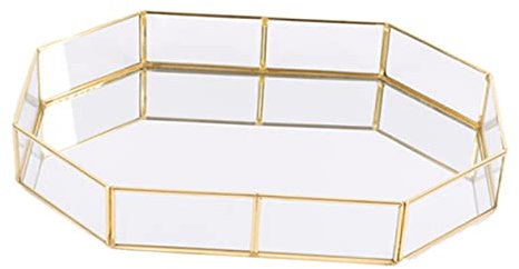 LABRIMP Vassoio Portaoggetti Trucco in Vetro Con Rame Design Poligonale Nordico Organizer Cosmetici e Porta Collane Casa Grande