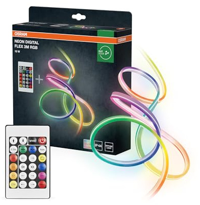 Osram Neon Digital Flex mehrfarbige Outdoor-LED-Strips 3M RGB + RC aus Silikon, IP44-Schutz, indirekte und direkte Beleuchtung für Garten und Balkon