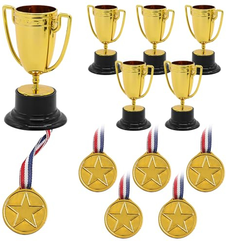Colorich 6 Stück Mini Pokale Trophäen, 6 Stück Pokal Medaillen Kinder, Pokale Kindergeburtstag, Goldmedaille für Gastgeschenke, Medaille für Schulspiele, Klassenzimmer, Belohnungen und Partygeschenke