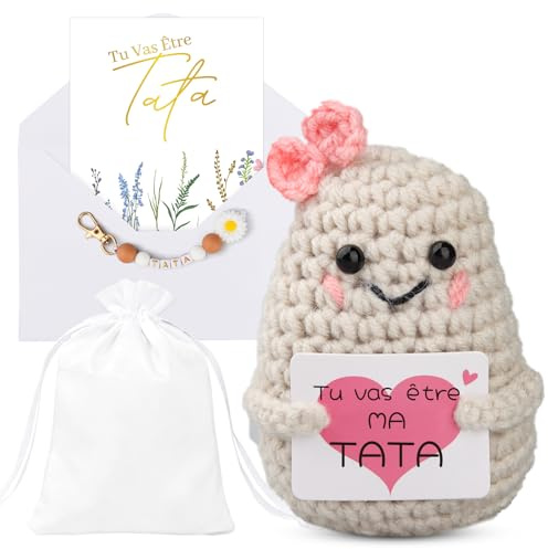 Idée Cadeau Annonce Grossesse pour Tata, Peluche Patate Tricotée avec Carte Tu Vas Être Tata et Porte-Clés Tata - Cadeau Original et Surprise pour Future Tata, Soeur, Meilleure Amie (Tata)