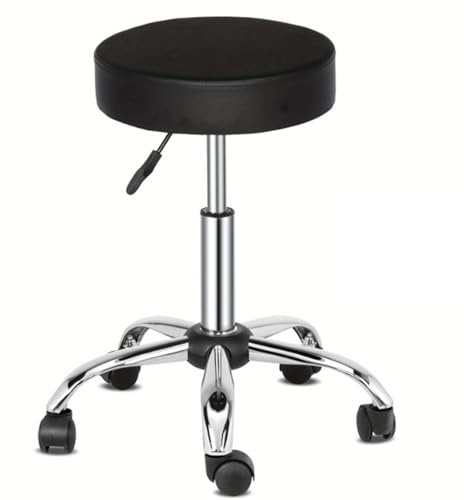 LEAYOKA Taburete con ruedas giratorio de 360 grados, altura ajustable, 47 – 60 cm, silla de trabajo, silla de oficina, taburete acolchado, 150 kg de capacidad de carga