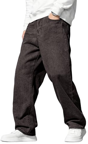 JMIERR Mens Jeans Wide Leg Bootcut Jeans Cotton Baggy Pants Casual Stylish Fashion Denim Trouser Pants,Grey,M