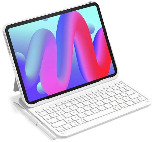 Inateck Étui Clavier iPad 10e/11e gén., Clavier Ultraléger avec Porte-Stylet pour iPad 11e (2025 11 A16)/10e (2022 10.9), Air 11 M4/M3/M2 (2026/2025/2024), Air 5/4, Pro 11 4/3/2/1, AirTap Blanc