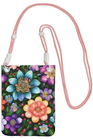 KLJnmbb Blomma Diamant Målningar Tryck Kvinnor Män Mobiltelefon Crossbody Väska Mobilväska Plånbok för Resetillbehör