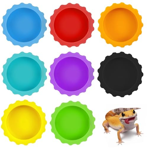BinPhorm Silicone Reptile Feeding Dish Set,10 PCS Colourful Small Animal Bowls with 2 Silicone Spoons for Crested Gecko Tank Accessories Easy Clean Feeding Bowl for Reptiles Tortoise Enclosure