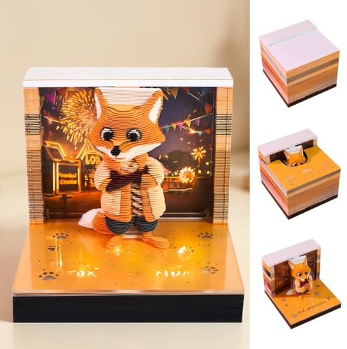 Dhqkqg Calendrier 3D, Calendrier de Bureau 2027, Sculpture en Papier Renard avec Lumière, Calendrier de Bureau 3D à Détacher avec Glasklarem Anzeigebox, Décoration pour École, Maison, Bureau, Noël