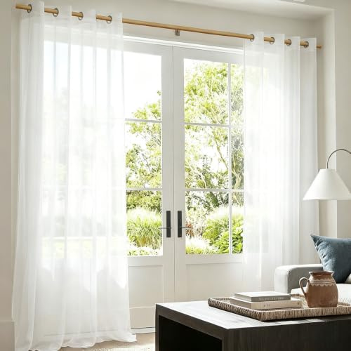 Nätgardiner 215 x 70 cm Halvtransparent, Öljetter, Ljusfiltrering Transparenta Gardiner Luftig, Fluffig, Andningsbar, Modern för Sovrum, Kök Och Vardagsrum, Vit