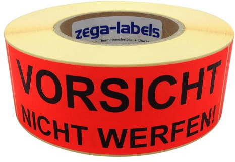 zega-labels Warnetiketten - Vorsicht! Nicht werfen! - 500 Stück je Rolle - 150 x 50 mm - Versandaufkleber Papier Leuchtrot stark haftend