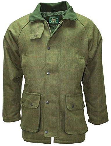 Country Wear New Mens Derby Wool Branded British Made Quilted Waterproof Breathable Tweed Jacket Coat Fishing Hunting Shooting Farming Outerwear (Dark Green Large)