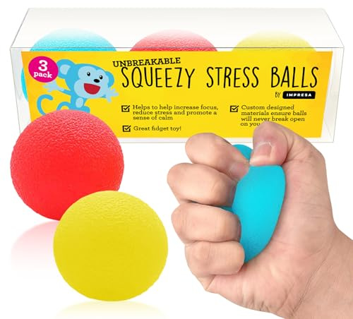 IMPRESA Squishy Stress Ball Set - Sensory Toys for Kids - Fidget Toys for Adults - Tear-Resistant Squeeze Balls for Stress Relief - Pack of 3, Multicolor