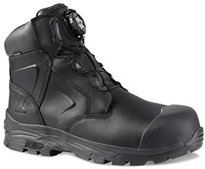 Rock Fall Dolomite Safety Boot FibreGlass Toe Cap Safety Boot Black Unisex, Waterproof and BOA Dial Lacing Safety Boots, SRC Slip Rated Work UK 11