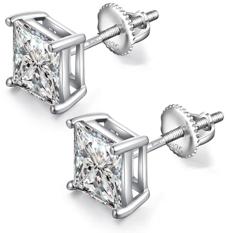 JiaYang Glänsande cz diamantörhängen för män och kvinnor, 925 sterling silver cubic zirconia, skruvörhängen med lång tjock stolpe, 4 mm-8 mm, 6mm, Kubisk zirkonia, Kubisk zirkonia