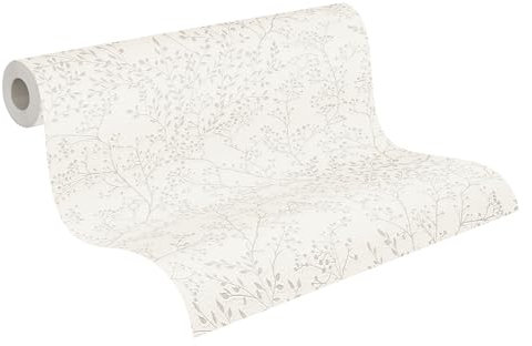 A.S. Création Livingwalls Vliestapete 10,05 m x 0,53 m mit Blättern & Struktureffekt - Cremeweiß - dezente Mustertapete Made in Germany - 381001