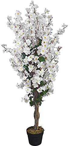 Decovego Ciliegio Pianta Artificiale Albero Fiore di ciliegio Tronco in Vero Legno Decorazione d'interni Deco 120 cm