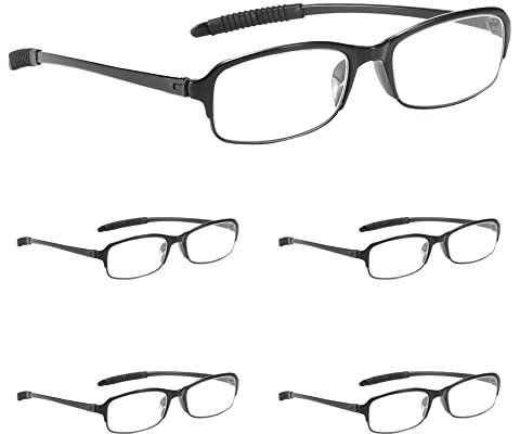 NRDIK PROFLEX SpareSpecs Reading Glasses (value 5 pack) - lightweight, impact resistant, scratch resistant, bendy, flexible, anti-slip, unisex (mens + womens) (black, oval, +2.5)