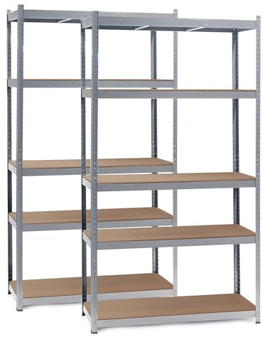 WilTec Set 2 estanterías de Carga Pesada zincada 100x60x200cm Sistema de Encaje 5 baldas 200kg/nivel