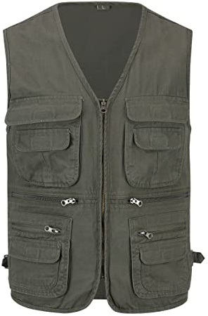 YOUTHUP Chaleco de safari para hombre, con múltiples bolsillos, para pesca, caza y pesca al aire libre, verde claro, L