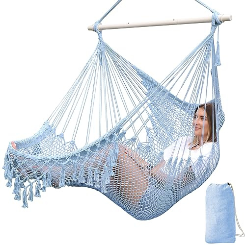 Chihee Sièges Suspendus Chaise Hamac Chaise Suspendue Très Grand Chaise en Coton tissé Doux,Barre d'écartement en métal Solide et Pliable Chaise balançoire en Dentelle à siège Large et Extensible