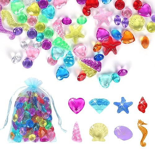 RAFIYU Edelsteine für Kinder,100 Pcs Tauchspielzeug für Kinder,bunt Tauchjuwel Pool Spielzeug,Diamant Set mit Meerestieren,Pool Spielzeug Tauchtiere für Kinder,Bade- Strandspielzeug für Mädchen Junge