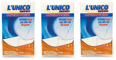 L'UNICO L'ORIGINALE - SPOLVERA - ELETTROSTATICI Pulizia CATTURAPOLVERE Panno Eletrostatico - MOBILI - Pavimenti - CASA SuPERFICI - Grande 60x35cm (30 Panni)