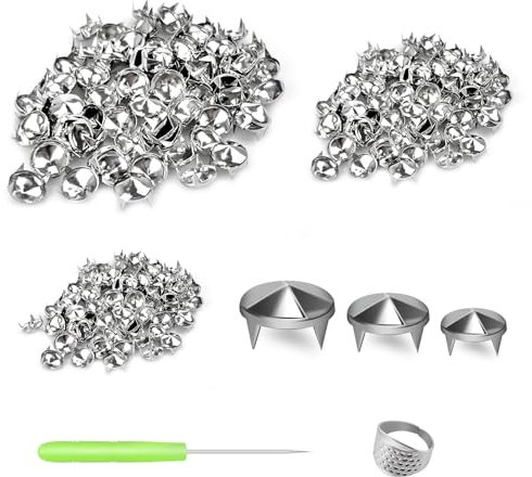 600stk Kegel Spike Punk Nieten Nieten, 4 Krallen Runde Stud Punk Niete, für Leder DIY Handwerksprojekte, Herstellung Taschen, Gürtel, Schuhe, Kleidung, Jeans (8/10/12mm, Silber)
