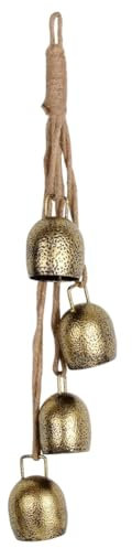 Bamberg Weihnachts-Kuhglocken, Rustikale Vintage-Glocke, Goldene Rustikale Glocken, Traditionelle Weihnachtsdekoration, Hängend, Metall, 4 Stück, 48 cm Gesamtlänge