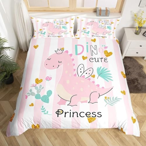Copripiumino Singolo Dinosauro Biancheria da Letto 3 Pezzi Corona Copripiumini in Microfibra con Cerniera Copripiumino 135x200 cm + 2 Federe 50x80 cm per Bambino Adolescenti