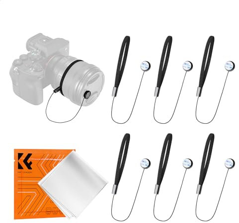 K&F Concept 6 Pack Lens Cap Leash Elastic Lens Cap Keeper Holder Prevent Lens Cap Lost Compatible with Canon Nikon Fuji SLR Digital Camera String Strap