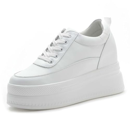 MIXSEN Scarpe Donna con Zeppa Alta 9 cm Scarpe da Ginnastica Pelle Scarpe Fitness Sportive Leggero Respirabile Sneakers(Bianco,36EU)